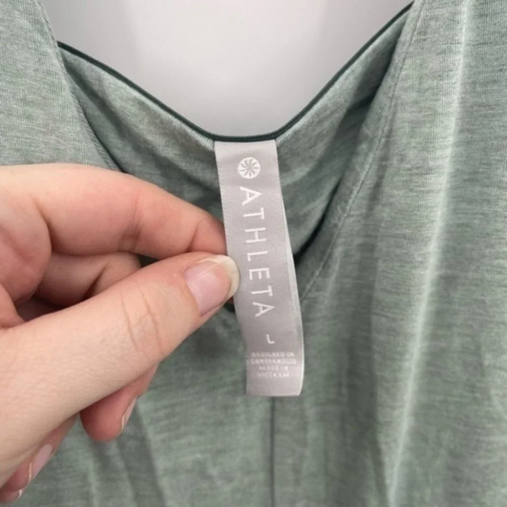 Athleta Santorini Support Green Women Large V Neck Mini Tank Athleisure Dress - Picture 3 of 7